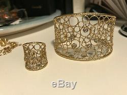 18k Yellow Gold Roberto Coin Bollicine Diamond Wide Cuff Bracelet and Ring ONLY