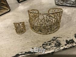 18k Yellow Gold Roberto Coin Bollicine Diamond Wide Cuff Bracelet and Ring ONLY