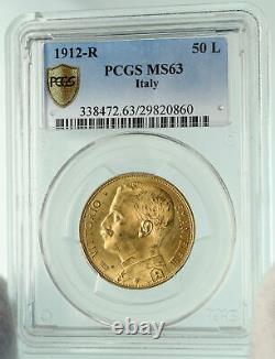 1912 ITALY VICTOR EMMANUEL III Antique GOLD 50 Lire ITALIAN Coin PCGS i84931