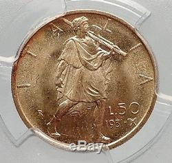 1931 ITALY King Victor Emmanuel III Gold 50 Lire ITALIAN Coin PCGS MS 65 i61382