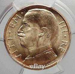 1931 ITALY King Victor Emmanuel III Gold 50 Lire ITALIAN Coin PCGS MS 65 i61382