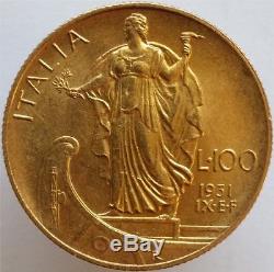 1931-ix Gold 100 Lire Italy, Very Rare, Choice Uncirculated