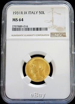 1931 R IX Gold Italy 50 Lire Vittorio Emanuele III Coin Ngc Mint State 64