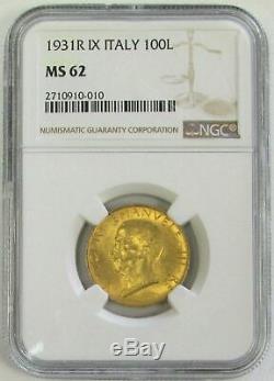 1931 R IX Gold Italy 100 Lire Ngc Mint State 62 Vittorio Emanuele III