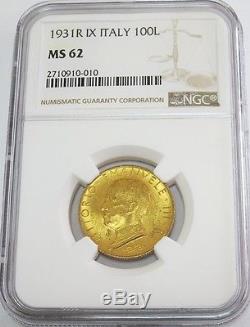 1931 R IX Gold Italy 100 Lire Vittorio Emanuele III Coin Ngc Mint State 62