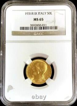 1931 R IX Gold Italy 50 Lire Vittorio Emanuele III Coin Ngc Mint State 65