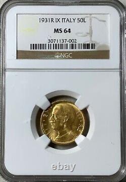 1931 R IX Italy Gold 20 Lire NGC MS64