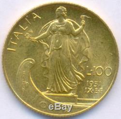 1931-ix Gold 100 Lire Italy, Very Rare, Uncirculated