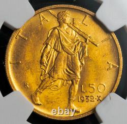 1932, Italy, Victor Emmanuel III. Beautiful Gold 50 Lire Coin. NGC MS-64 (+)