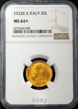 1932, Italy, Victor Emmanuel III. Beautiful Gold 50 Lire Coin. NGC MS-64 (+)