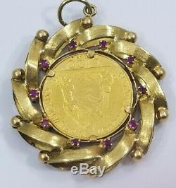 1948 Vatican Gold Coin in 18k RUBY Studded Frame Pendant Charm 12.3grams