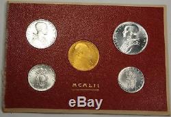 1951 Vatican 5 Coin Mint Set in Original Packaging Gold 100 Lira