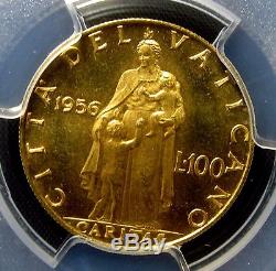 1956 Vatican City 100 Lira Gold Pcgs Ms-66 Uncirculated Unc Italy Edelmans