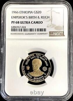 1966 Gold Ethiopia $20 Haile Selassie 1 Birth & Reign Ngc Proof 68 Ultra Cameo