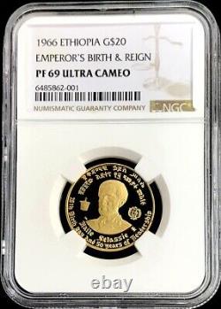 1966 Gold Ethiopia $20 Haile Selassie 1 Birth & Reign Ngc Proof 69 Ultra Cameo