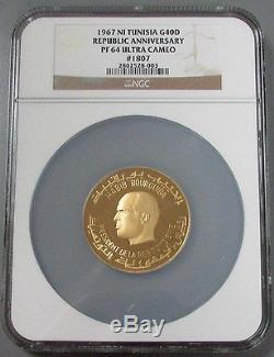1967 GOLD TUNISIA 76 GRAM 40 DINARS NGC PROOF 64 ULTRA CAMEO 10th ANNIVERSARY