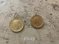 1975-1980 Italy L20 Coin Italian Lire Earrings In 14K Gold LOW MINTAGE! (945)