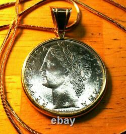 1977 Italian 100L in a 14k Gold Coin Pendant w 18 18KGF Gold Filled Snake Chain