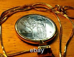 1977 Italian 100L in a 14k Gold Coin Pendant w 18 18KGF Gold Filled Snake Chain