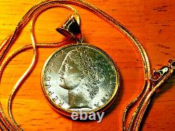 1977 Italian 100L in a 14k Gold Coin Pendant w 18 18KGF Gold Filled Snake Chain