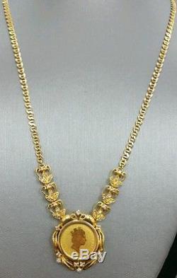 1990 $5 Australian Nugget 1/20 oz Gold Coin 18 Necklace Set. 50 Carat Diamond