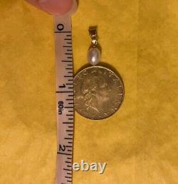 1995 200 Lire Italian Coin with Pearl & 14K YELLOW GOLD BEZEL MILOR Pendant CHARM