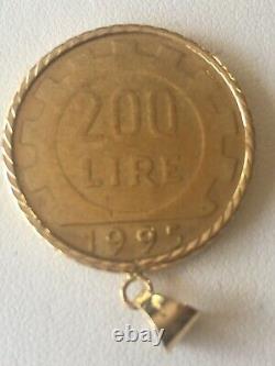 1995 ITALIAN 200 LIRE COIN14k SOLID YELLOW GOLD BEZEL HOLDERPENDANT6 GRAMS