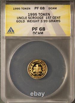 1995 Italy Disney Gold Token'Uncle Scrooge's 1st Cent' PF68DCAM by ANACS