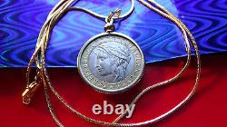 1998 Italian 1000 Lire Classic Coin Pendant on a 24 18k Gold Filled Snake Chain