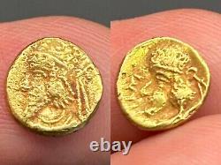 (1.11g) Ancient Greek Roman king 19K Solid gold Coin wonderful very Rare#P45