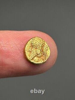 (1.11g) Ancient Greek Roman king 19K Solid gold Coin wonderful very Rare#P45