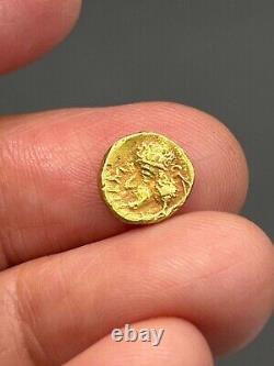 (1.11g) Ancient Greek Roman king 19K Solid gold Coin wonderful very Rare#P45