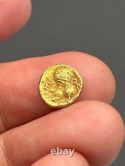 (1.11g) Ancient Greek Roman king 19K Solid gold Coin wonderful very Rare#P45