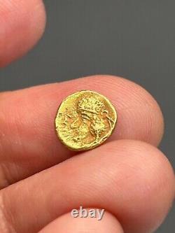 (1.11g) Ancient Greek Roman king 19K Solid gold Coin wonderful very Rare#P45
