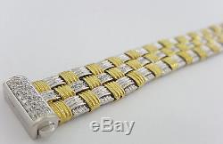 1.3 ct Roberto Coin 18k 2 Tone Gold Round Diamond Appassionata Weave Bracelet 8
