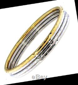 $1,810 Roberto Coin Martellato Yellow Gold & Silver Bracelet Set of 4 Bangle NWT