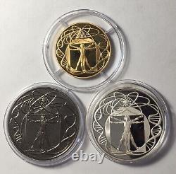 2000 III Millenium, Italian Mint 3 Coin Set Proof Gold Silver & Titanium. Case