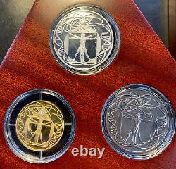 2000 III Millenium, Italian Mint 3 Coin Set Proof Gold Silver & Titanium. Case