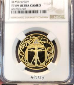 2000 Italy Gold 1/2 Oz Medal With Diamonds III Millennium Ngc Pf 69 Ultra Cameo