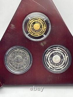2000 Italy III Millennium Gold Silver & Titanium 3-Coin Proof Set Vitruvian Man