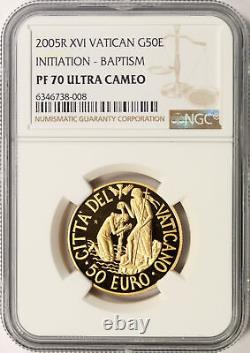 2005 R Pope Benedict XVI Vatican Gold 50 Euro NGC PF70 UCAM Initiation-Baptism