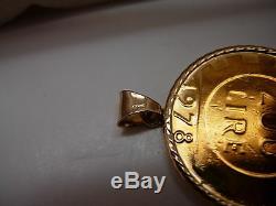 200 LIRE Italian Coin1978 Pendant Encased 14KT Yellow Gold Bale &Frame Italy NEW