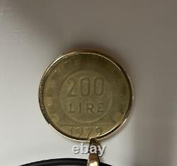200 LIRE Italian Coin 1979 Pendant Encased 14KT Yellow Gold Bale &Frame Italy