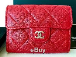 2019 Chanel Red Caviar Leather Gold Hw Snap O-coin CC Credit Card Case Wallet