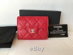 2019 Chanel Red Caviar Leather Gold Hw Snap O-coin CC Credit Card Case Wallet