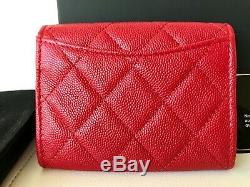 2019 Chanel Red Caviar Leather Gold Hw Snap O-coin CC Credit Card Case Wallet