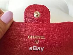 2019 Chanel Red Caviar Leather Gold Hw Snap O-coin CC Credit Card Case Wallet