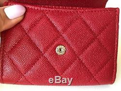 2019 Chanel Red Caviar Leather Gold Hw Snap O-coin CC Credit Card Case Wallet