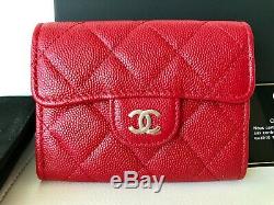 2019 Chanel Red Caviar Leather Gold Hw Snap O-coin CC Credit Card Case Wallet