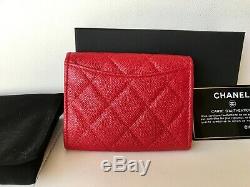 2019 Chanel Red Caviar Leather Gold Hw Snap O-coin CC Credit Card Case Wallet